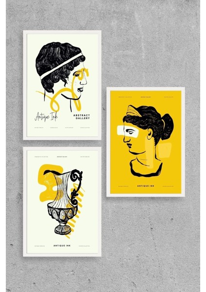 Soyut Üçlü Ahşap Çerçeveli Tablo