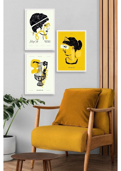 Soyut Üçlü Ahşap Çerçeveli Tablo modelleri