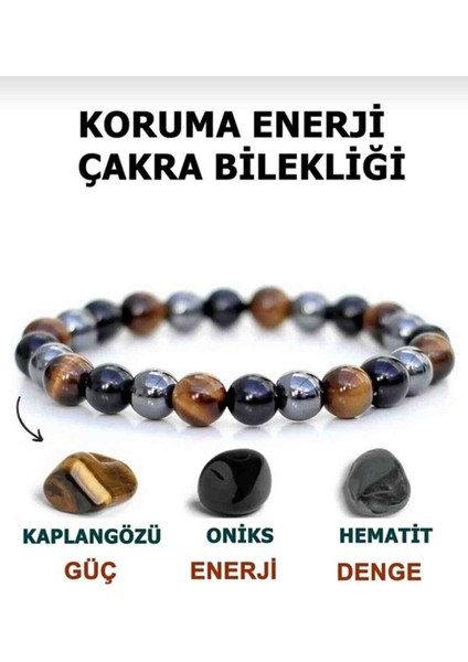 Doğal Taş Koruma Enerji Çakra Bilekliği |kaplangözü-Hematit-Oniks |hediyelik Doğaltaş