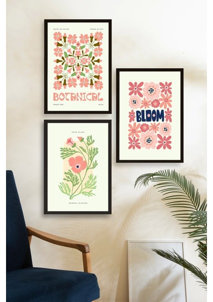 Botanik Üçlü Ahşap Çerçeveli Tablo fiyatları