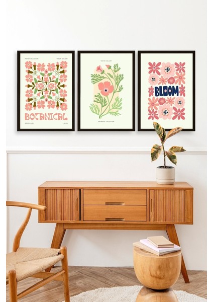 Botanik Üçlü Ahşap Çerçeveli Tablo modelleri