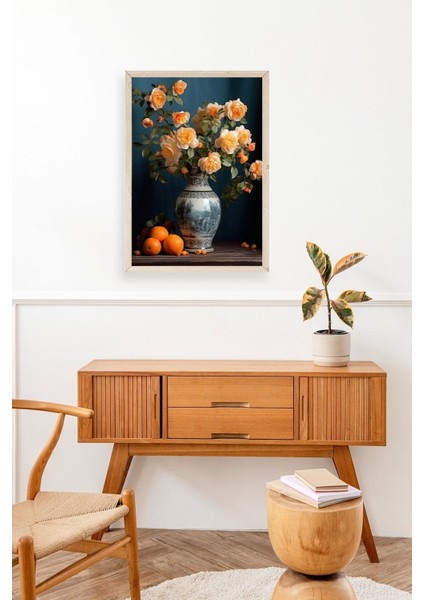 Çiçekli Vazo Ahşap Çerçeveli Tablo modelleri