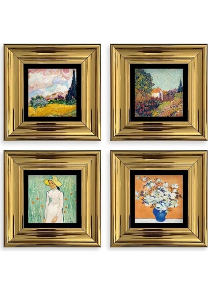 Van Gogh 4 Lü Set Çerçeveli Taş Tablo