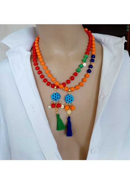 Mardin Gölgesi Cam Boncuk Süryani Nazar Taşı Tasarım Kolye Farklı Renkler