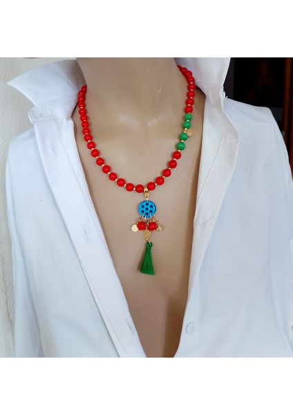 Mardin Gölgesi Cam Boncuk Süryani Nazar Taşı Tasarım Kolye Farklı Renkler