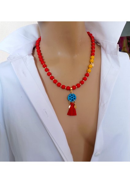 Taraftar Renkleri Doğal Taş Unisex Kolye Renk Seçenekli