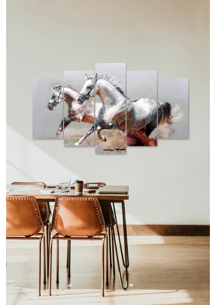 Atlar Manzara 5 Parçalı Mdf Tablo