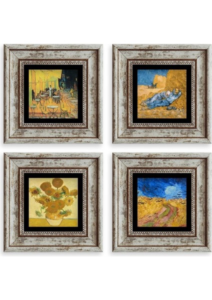Van Gogh 4 Lü Set Çerçeveli Taş Tablo