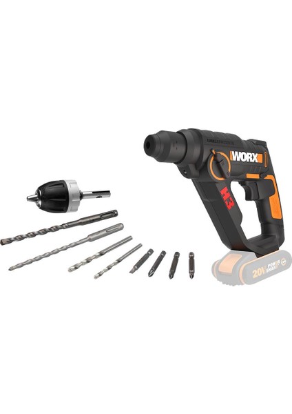 Worx WX390.9 20VOLT 1.2j Profesyonel Sds-Plus Pnömatik Şarjlı Matkap + 8 Adet Uç + Mandren (Akü Dahil Değildir)