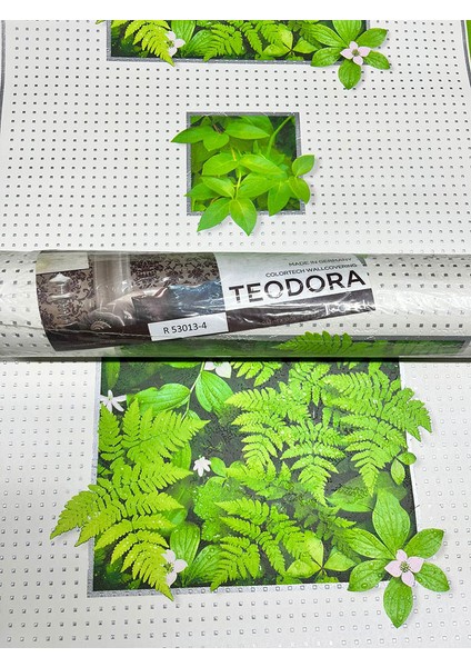 Beyaz Yeşil 3D Yaprak Desen Ucuz Duvar Kağıdı 53013 fiyatları