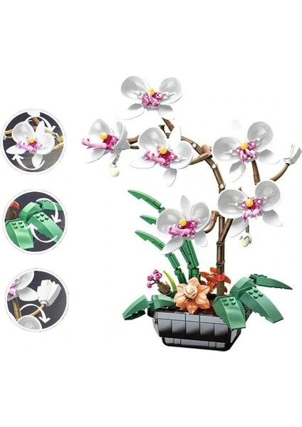 JK29012 Jaki Beyaz Orkide Saksıda 581 Parça Block Oyuncak