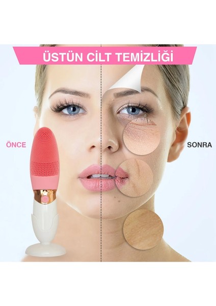 Derin Gözenek Temizliği Için Ince Kaba Silikon Uçlu Elektrikli Yüz Temizleme Fırçası