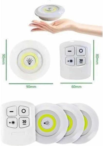 Bfs Yapışkanlı 3'lü Spot LED Işık Lamba Montajsız Pilli Uzaktan Kumandalı indirimleri