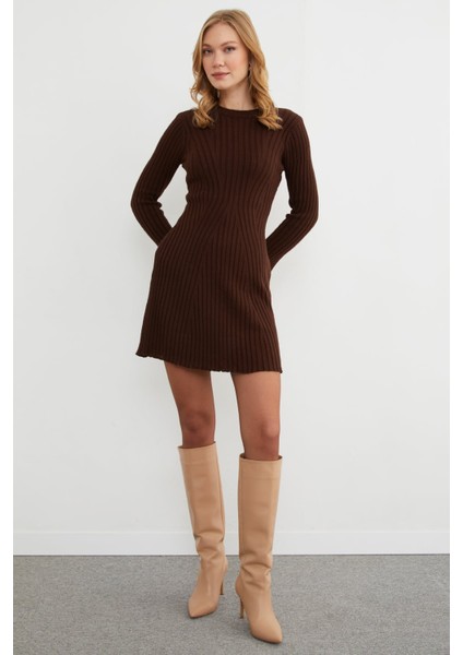 Basic Kol Detaylı Triko Mini Elbise