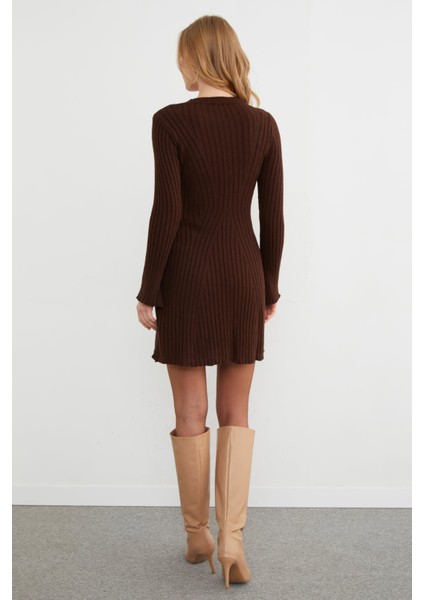 Basic Kol Detaylı Triko Mini Elbise