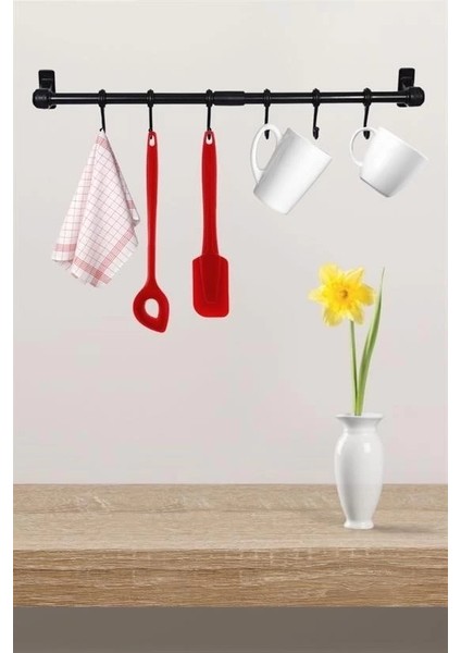 Duvara Monte Edilen 6 Kancalı Dekor Kaşıklık ve Kupa Askısı