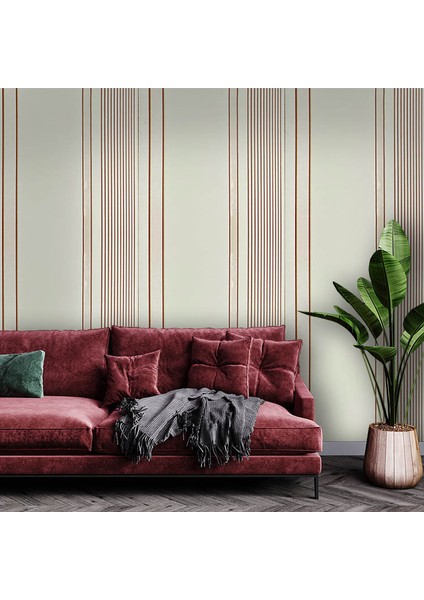 Bordo Krem Parlak Çizgili Ucuz Duvar Kağıdı 773378