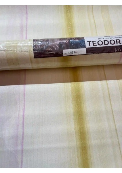 Mor Sarı Çizgili Simli Ucuz Duvar Kağıdı 55945