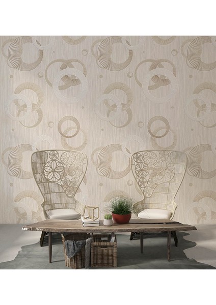 Krem Kahverengi Geometrik Desen Ucuz Duvar Kağıdı 531602