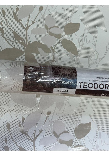 Beyaz Kahverengi Yaprak Desen Dokulu Ucuz Duvar Kağıdı 53614