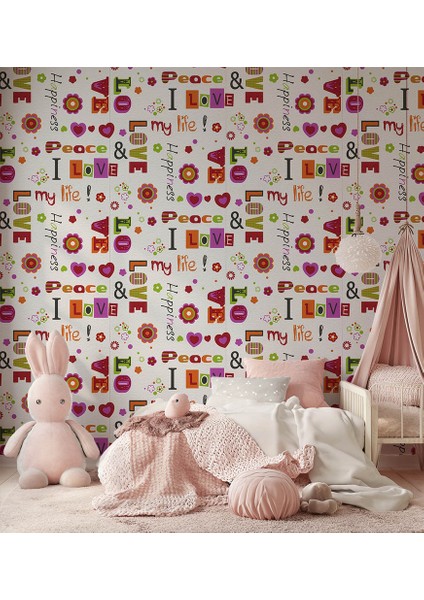 Renkli Yazılı Ucuz Duvar Kağıdı 55940