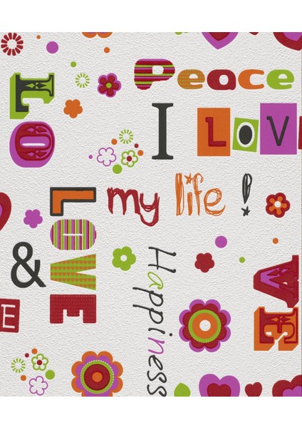 Renkli Yazılı Ucuz Duvar Kağıdı 55940 modelleri