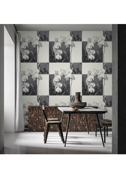 Orkideli Beyaz Gri Desen Duvar Kağıdı 53011 fiyatları