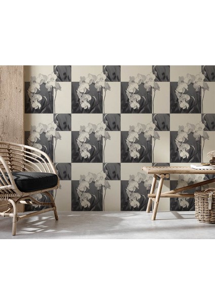 Orkideli Beyaz Gri Desen Duvar Kağıdı 53011 modelleri