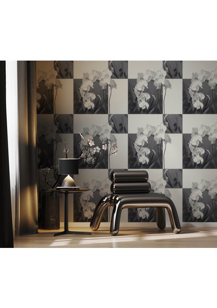 Orkideli Beyaz Gri Desen Duvar Kağıdı 53011 fırsatları