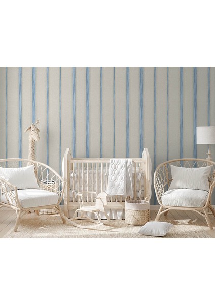 Mavi Krem Çizgili Duvar Kağıdı 53253