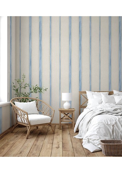 Mavi Krem Çizgili Duvar Kağıdı 53253 fiyatları