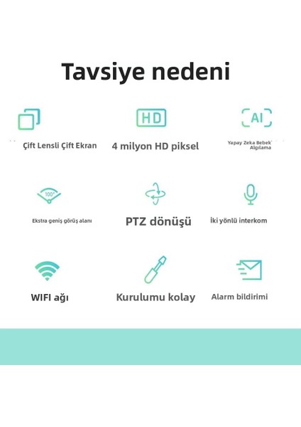 Çift Ekranlı Kablosuz Wifi Iç Mekan Güvenlik Kamerası – Tavana Monte Edilen Kurulum, Zahmetsiz Kurulum Için Delme Gerektirmez. 8 Megapiksel Çözünürlük ve Sıfır Kör Nokta Özelliğine Sahiptir