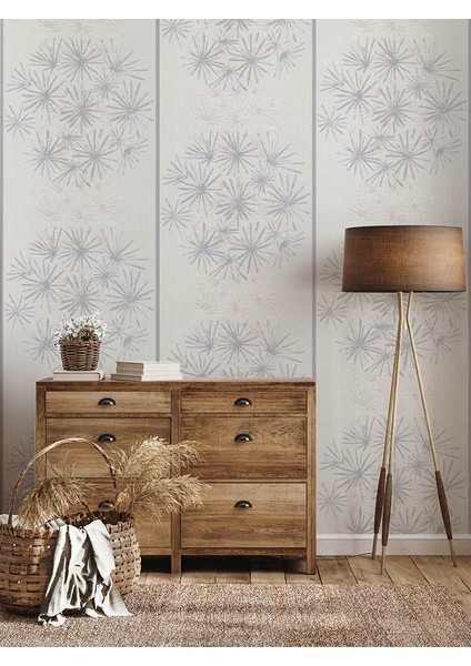 Beyaz Gri Çiçek Desen Ucuz Duvar Kağıdı 53697