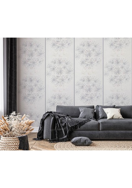 Beyaz Gri Çiçek Desen Ucuz Duvar Kağıdı 53697 fırsatları