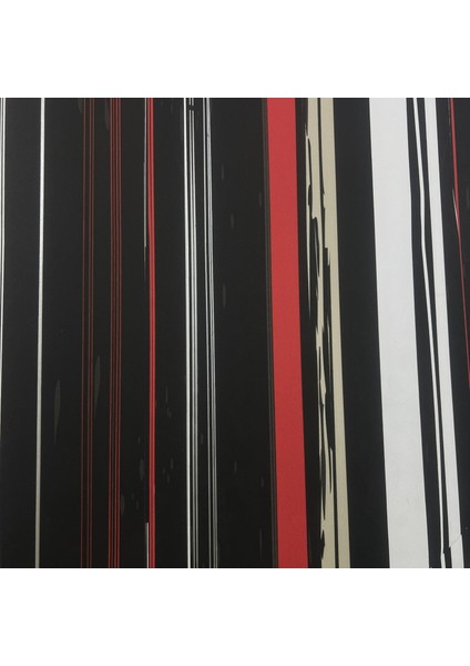 Siyah Kırmızı Krem Çizgi Desen Duvar Kağıdı 3108