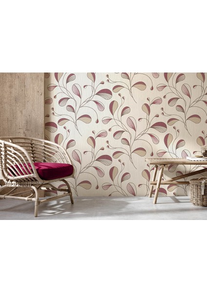 Krem Bordo Desenli Ucuz Duvar Kağıdı 53837
