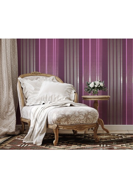 Mor Parlak Gri Çizgili Ucuz Duvar Kağıdı 53497