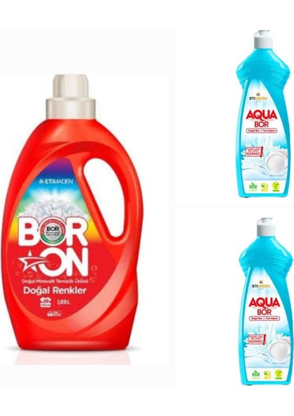 Doğal Mineralli Çamaşır Deterjanı Renkliler Için 26 Yıkama+ 2*650 ml Aquabor Bulaşık Deterjanı