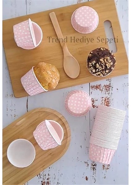 50'li Açık Pembe Puantiyeli Muffin Kek Kalıbı, Kek Kapsülü Cupcake Kalıbı