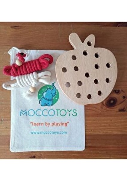 Elma İp Geçirme Oyunu 1 Parça Masif Ahşap Eğitici Montessori Tasarım modelleri