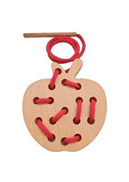 Elma İp Geçirme Oyunu 1 Parça Masif Ahşap Eğitici Montessori Tasarım