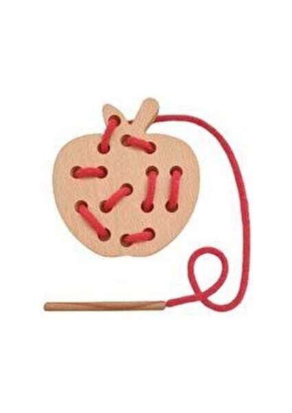 Elma İp Geçirme Oyunu 1 Parça Masif Ahşap Eğitici Montessori Tasarım