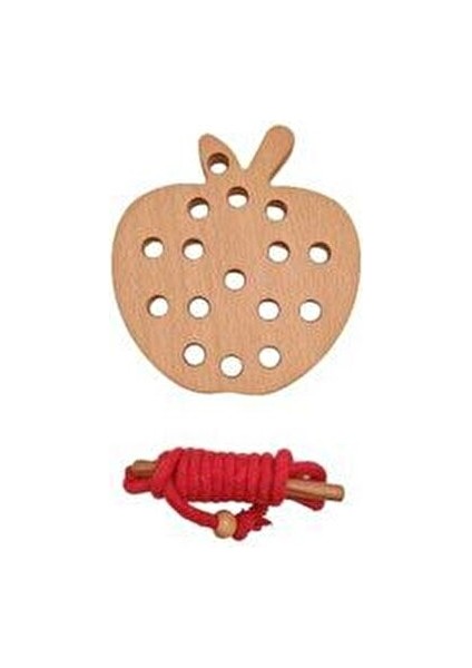 Elma İp Geçirme Oyunu 1 Parça Masif Ahşap Eğitici Montessori Tasarım