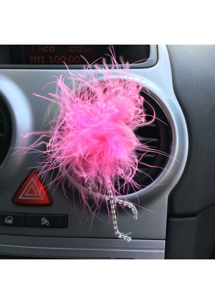 Flamingo Gümüş Pleksi Taşlı Havalandırma Klips Oto Kokusu Pembe