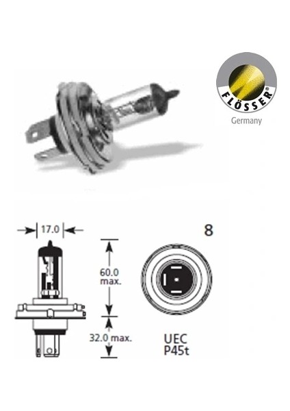 Flösher H4 Halojen Far Ampülü 12 Volt 60/55 Watt