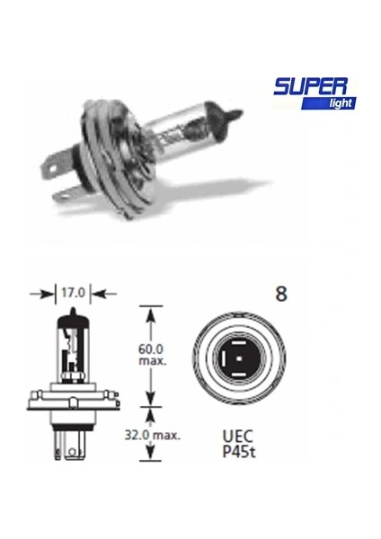 Super Light H4 Halojen Far Ampülü 12 Volt 100/90 Watt