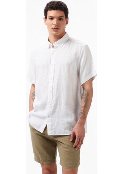 Erkek Beyaz Classic Fit Kısa Kollu Keten Gömlek W35100T.1BW indirimleri