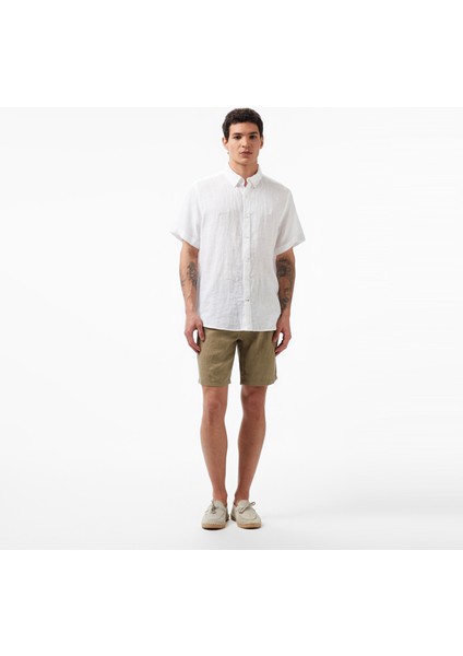 Erkek Beyaz Classic Fit Kısa Kollu Keten Gömlek W35100T.1BW