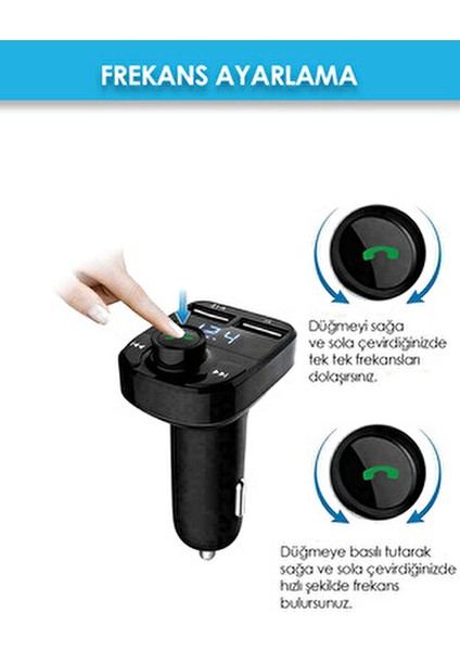 Araç Bluetooth Fm Transmitter Cihazı Müzik Kiti Mp3 Çalar Çakmaklık Şarj Soketi