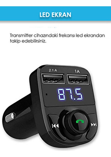 Araç Bluetooth Fm Transmitter Cihazı Müzik Kiti Mp3 Çalar Çakmaklık Şarj Soketi